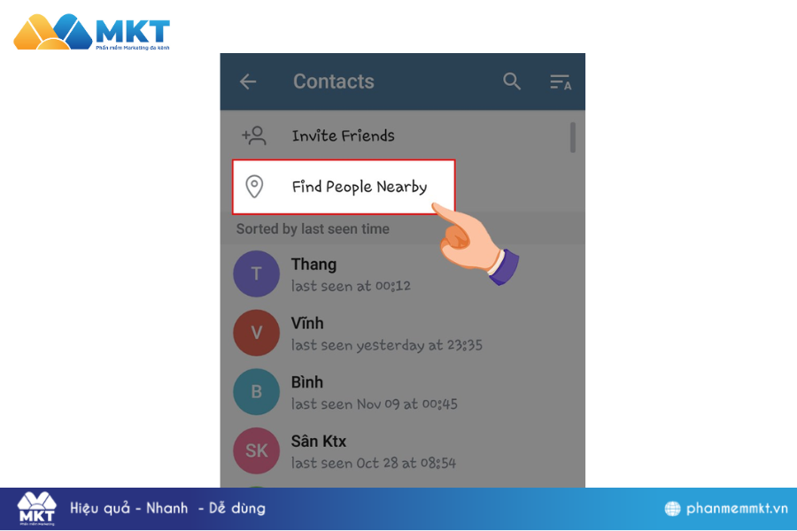 Kết bạn trên Telegram với những người gần khu vực của bạn