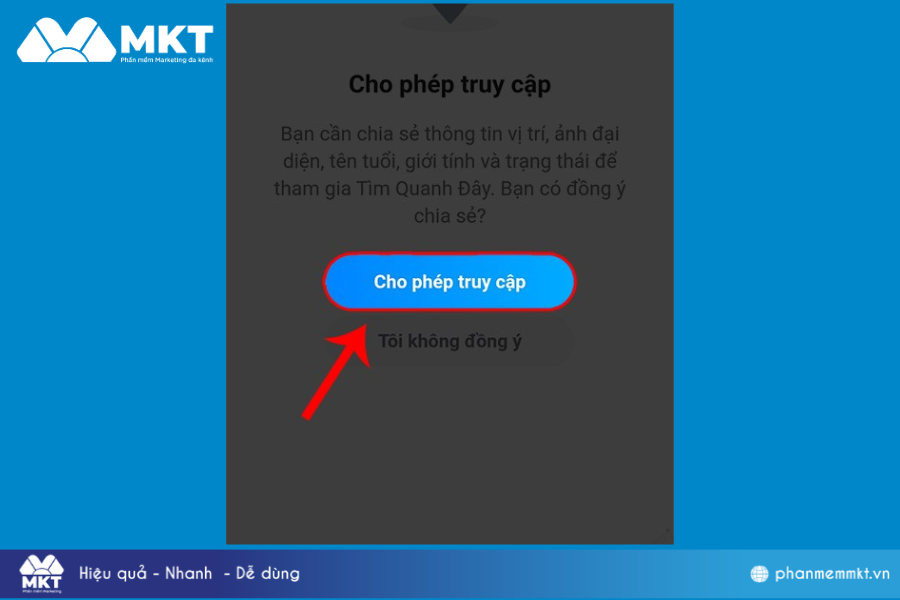 Chọn Cho phép truy cập. Cách bật tính năng kết bạn Zalo quanh đây