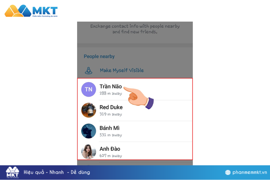 Kết bạn trên Telegram với những người gần khu vực của bạn