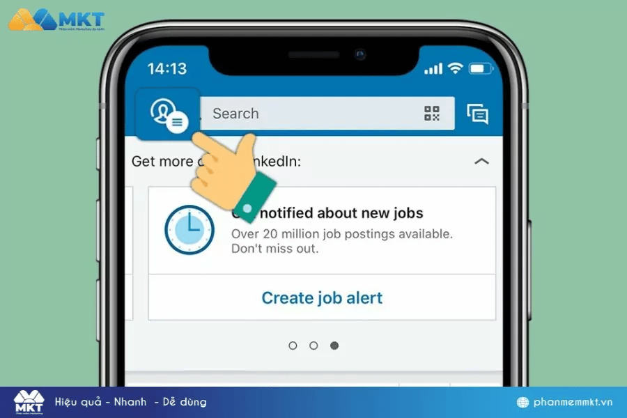 Chạm vào biểu tượng tài khoản ở góc trên bên trái màn hình. Cách xóa tài khoản LinkedIn vĩnh viễn trên điện thoại