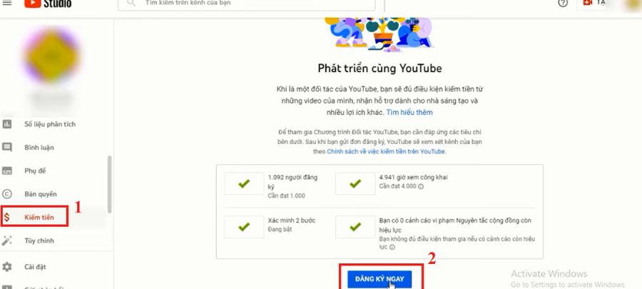 Hướng dẫn điều kiện bật kiếm tiền Youtube đơn giản