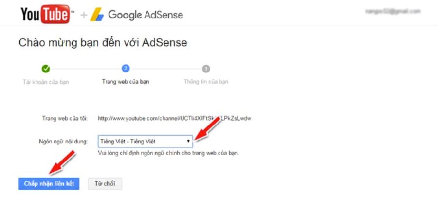 Liên kết Google Adsense để bật kiếm tiền Youtube
