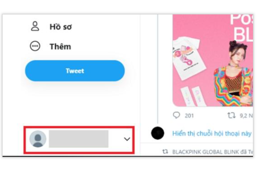 Đăng nhập vào Twitter và chọn vào tài khoản cá nhân