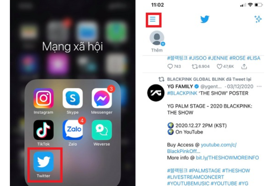 Đăng nhập vào Twitter và chọn vào 3 dấu gạch ngang