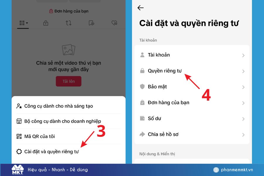Cài đặt và quyền riêng tư -> Quyền riêng tư
