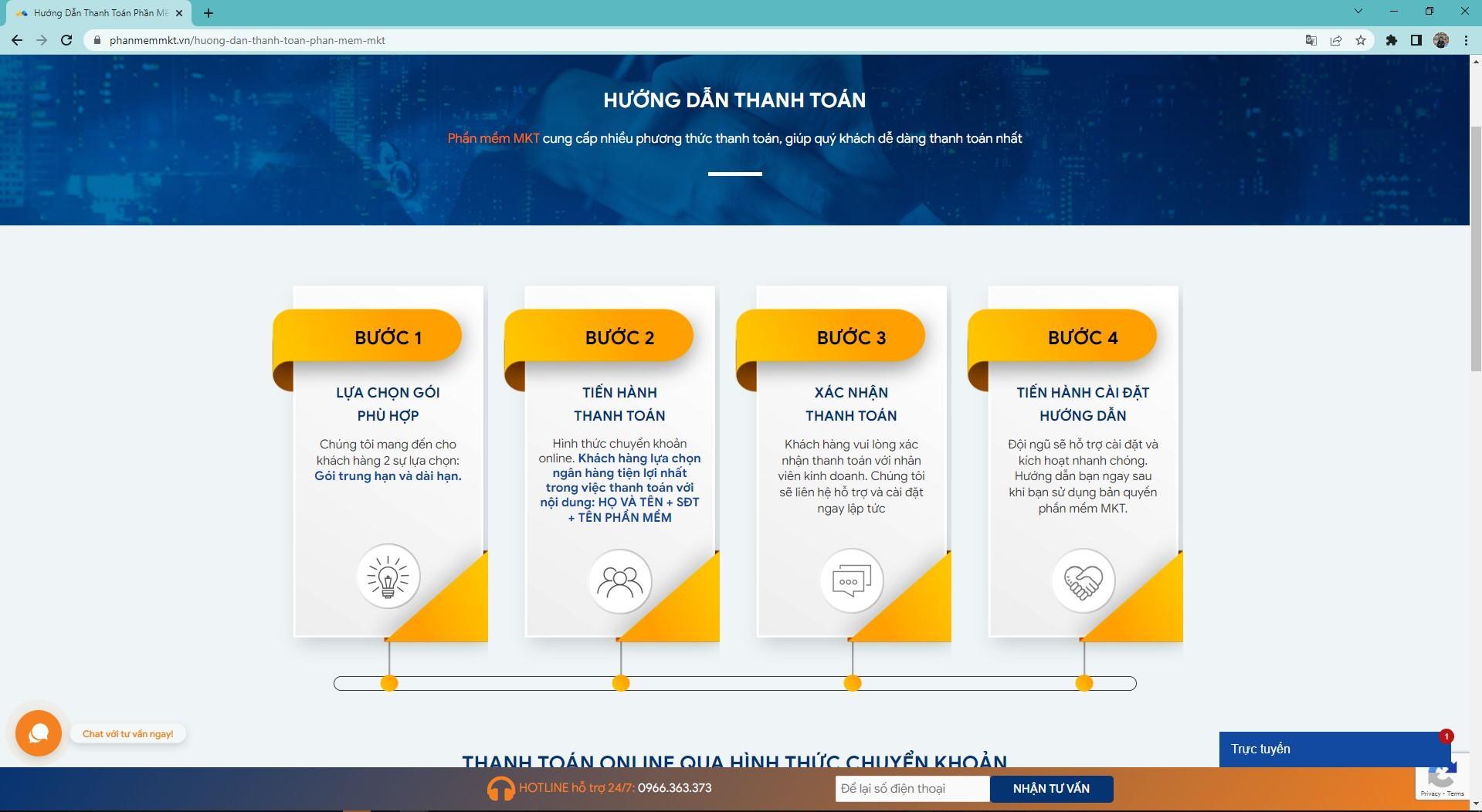 Các bước thanh toán và cài đặt phần mềm MKT
