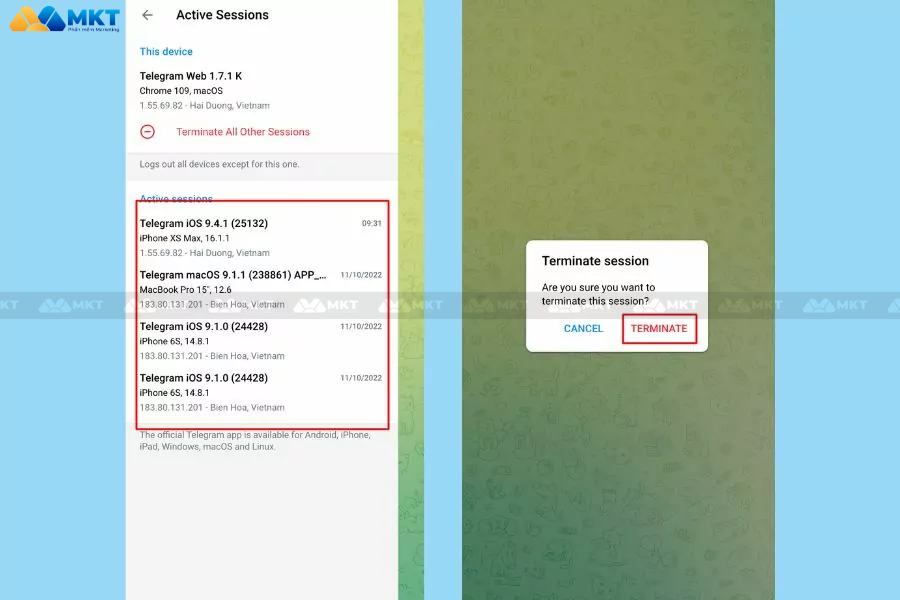 cách đăng xuất telegram khỏi thiết bị khác