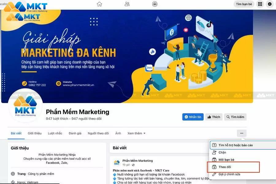 cách tạo nút theo dõi trên fanpage trên điện thoại