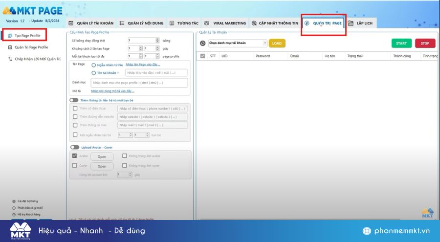 Mua bản quyền và truy cập vào MKT Page và chọn Quản trị page
