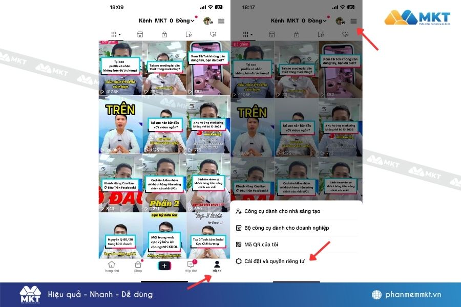 Chọn cài đặt và chọn quyền riêng tư