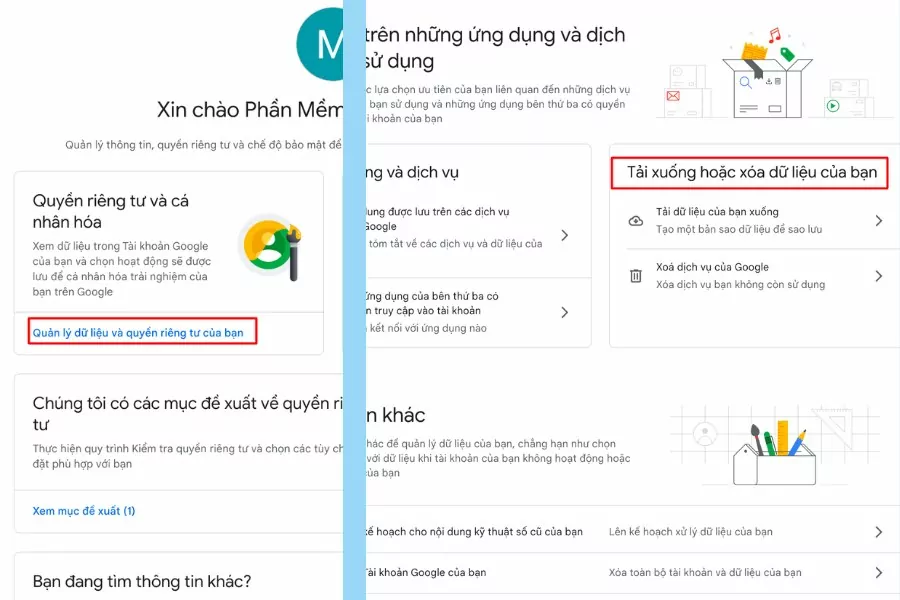 Xóa dịch vụ Google