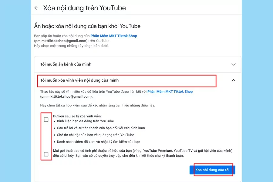 Chọn "Xóa nội dung của tôi"