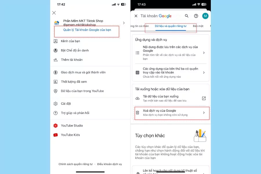 Chọn xóa dịch vụ