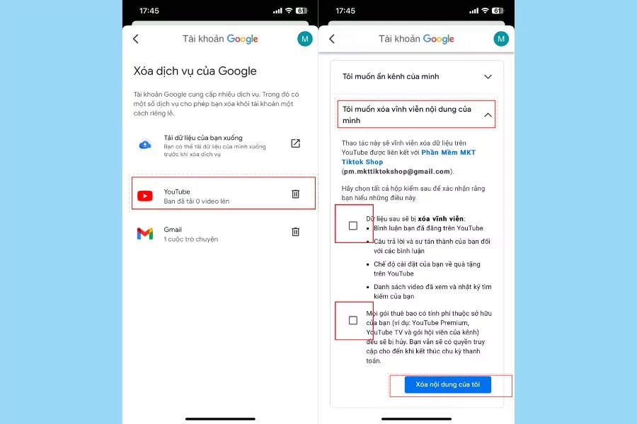 Xóa nội dung của tôi