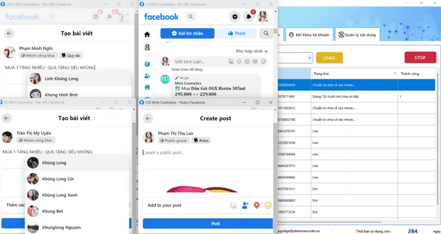Chạy tính năng share bài viết tự động