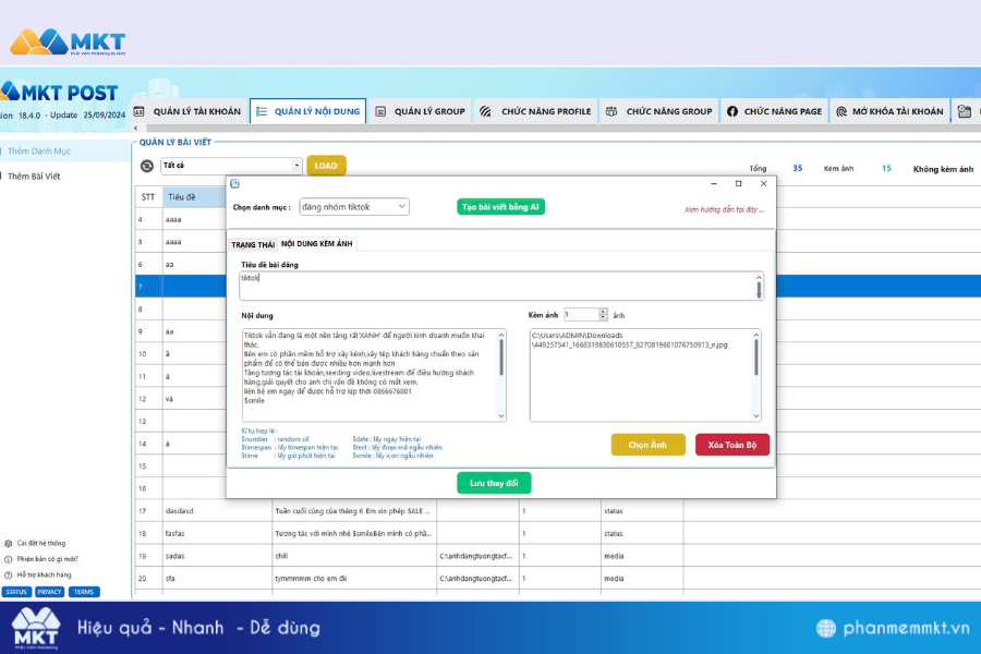 Đăng bài tự động nhờ phần mềm MKT Post phần mềm mkt post