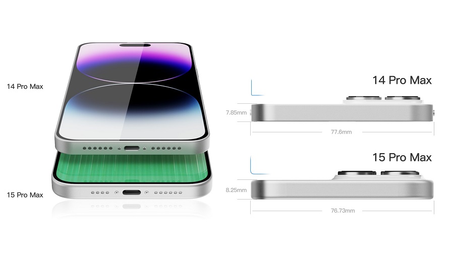 Hỉnh ảnh so sánh kích thước của iPhone 15 Pro Max và 14 Pro Max. Ảnh: Ice Universe