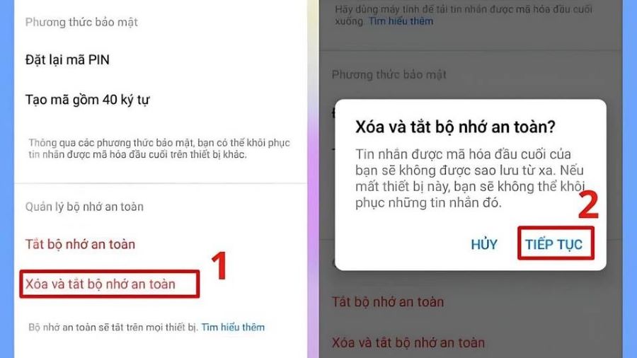 Xóa và tắt bộ nhớ an toàn