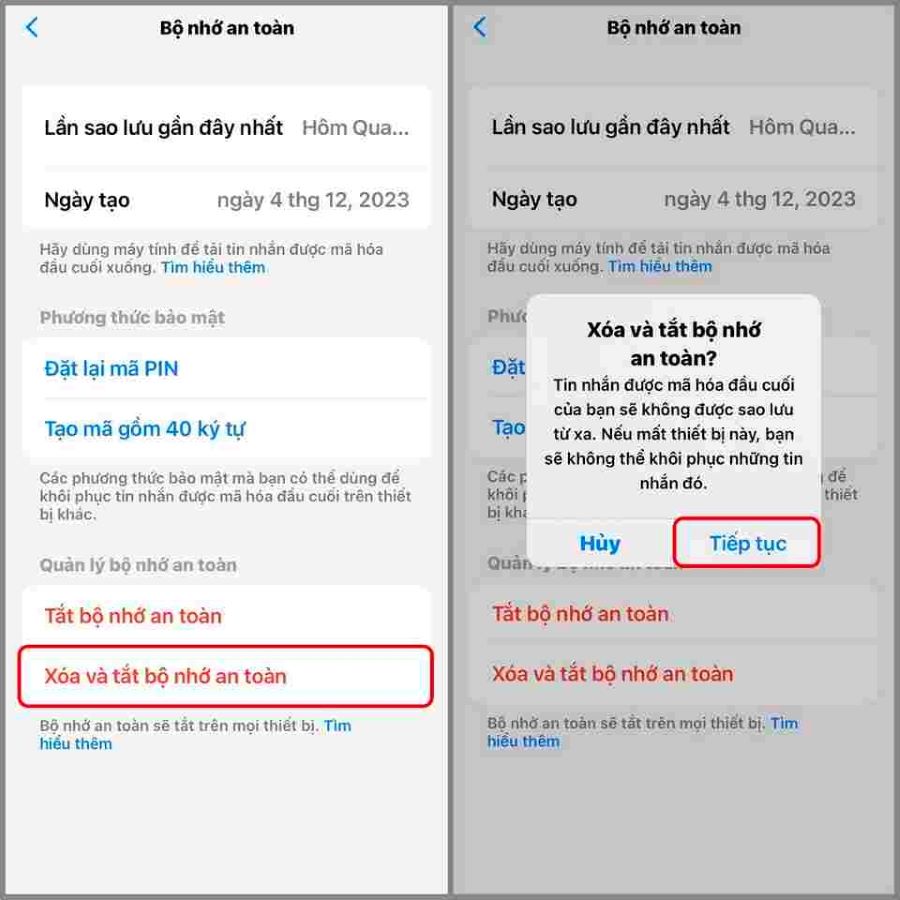 Xóa và tắt bộ nhớ an toàn