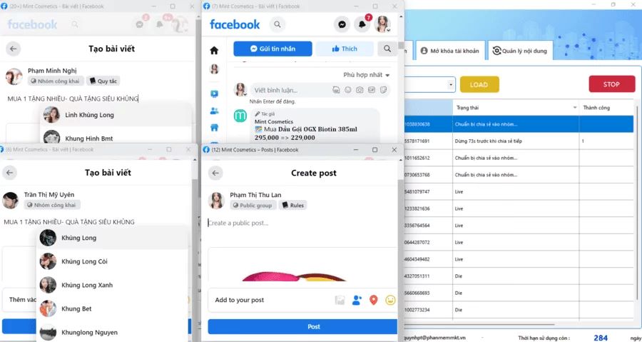 Phần mềm Auto Share Facebook Hoạt Động