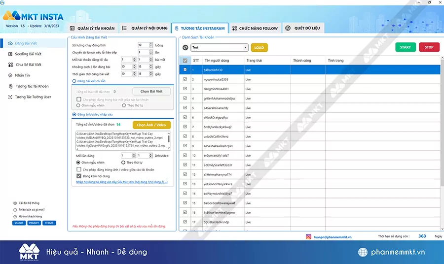 Tool tăng tương tác tự động - MKT Insta