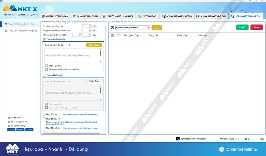 Phần mềm MKT Twitter - Cập nhật thông tin tài khoản tự động