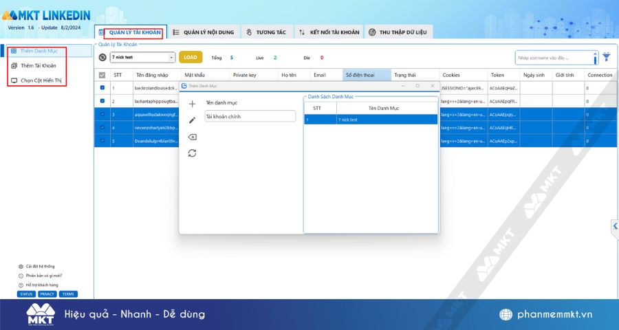 Quản lý tài khoản phần mềm MKT LinkedIn