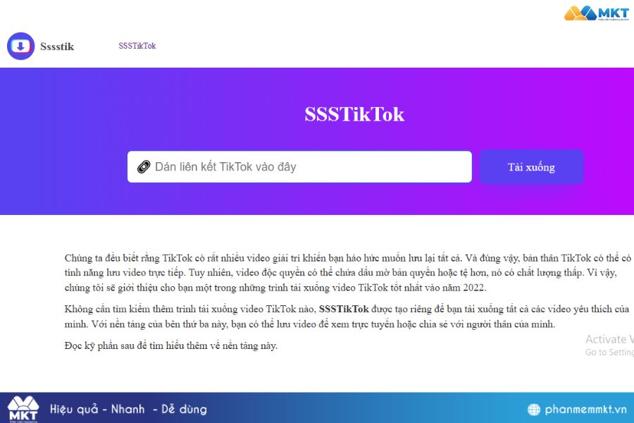 Sử dụng công cụ trực tuyến SSSTikTok miễn phí Cách lấy video TikTok không có logo