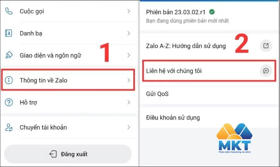 Thông tin về Zalo -> Liên hệ với chúng tôi
