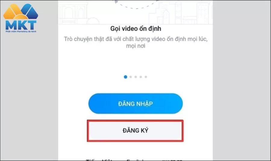Mở Zalo và chọn đăng ký