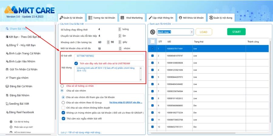 Thiết lập cấu hình phần mềm auto share facebook