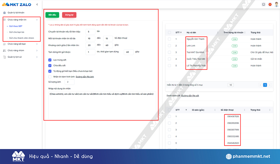 Gửi tin nhắn tự động MKT Zalo
