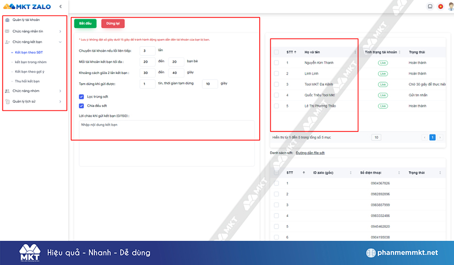 Kết bạn tự động MKT Zalo