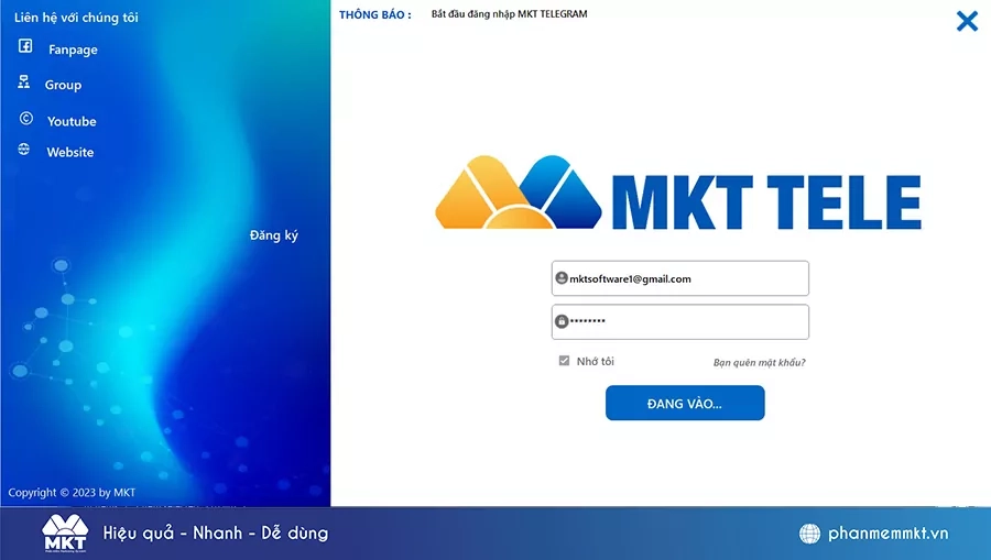 Đăng nhập vào phần mềm MKT Telegram Đăng nhập vào phần mềm MKT Telegram